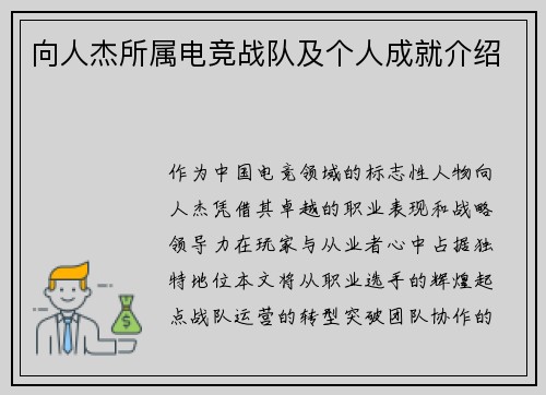 向人杰所属电竞战队及个人成就介绍